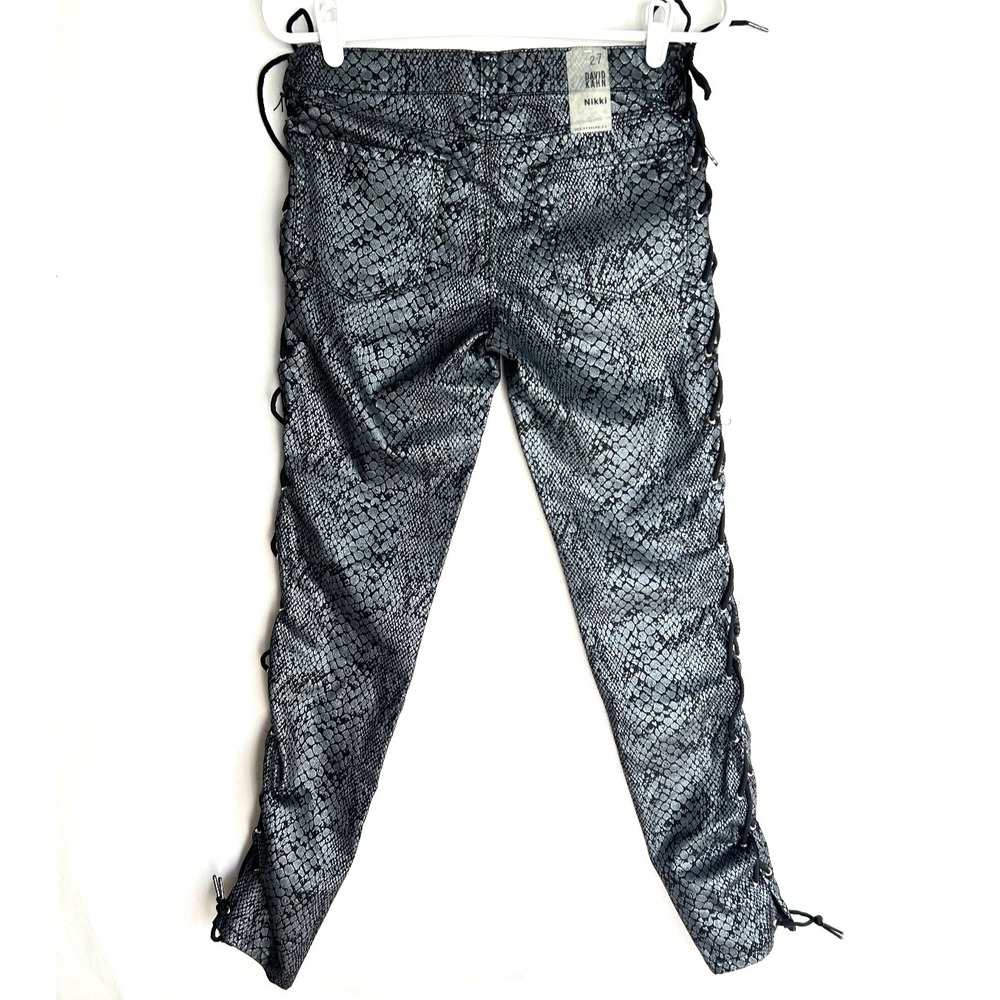 David Kahn Nikki‎ Lace Up Metallic Wax Denim Cobra Pants Women 27 30x28 NWT $203